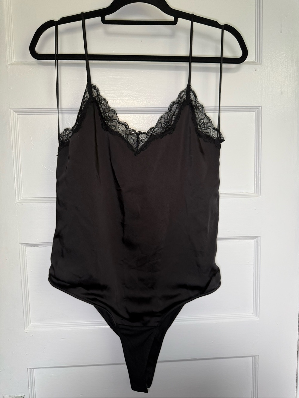 Zara Black Satin Lace-Trim Bodysuit 90’s Minimalism Lingerie-as-Outerwear L